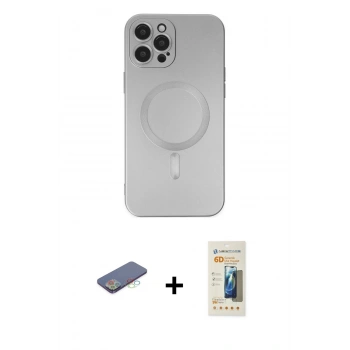 MARSİLYAN™- iPhone 12 Pro Max Kılıf Akış Minimal Özel Seri - Siyah 6D Mat Seramik Hayalet Nano Ekran Koruyucu + Renkli Kamera Lens Koruma Cam - MI