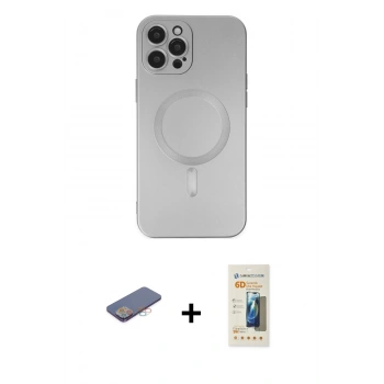 MARSİLYAN™- iPhone 12 Pro Max Kılıf Akış Minimal Özel Seri - Siyah 6D Mat Seramik Hayalet Nano Ekran Koruyucu + Renkli Kamera Lens Koruma Cam - PE