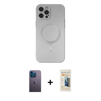 MARSİLYAN™- iPhone 12 Pro Max Kılıf Akış Minimal Özel Seri - Siyah 6D Mat Seramik Hayalet Nano Ekran Koruyucu + Neon Fosforlu Kamera Lens - MI