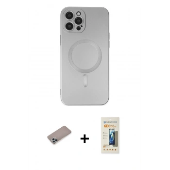 MARSİLYAN™- iPhone 12 Pro Max Kılıf Akış Minimal Özel Seri - Siyah 6D Mat Seramik Hayalet Nano Ekran Koruyucu + Shine Kamera Lens Koruma Cam - SABE