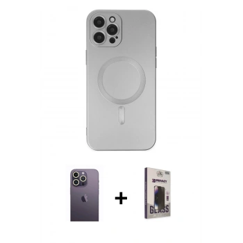 MARSİLYAN™- iPhone 12 Pro Max Kılıf Akış Minimal Özel Seri - Siyah Bilvis Hayalet Cam Ekran Koruyucu + Neon Fosforlu Kamera Lens - BZ