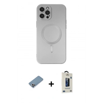 MARSİLYAN™- iPhone 12 Pro Max Kılıf Akış Minimal Özel Seri - Siyah Bilvis Hayalet Cam Ekran Koruyucu + Shine Kamera Lens Koruma Cam - GI