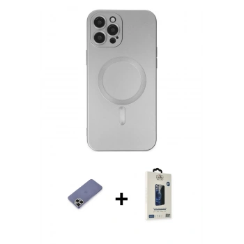 MARSİLYAN™- iPhone 12 Pro Max Kılıf Akış Minimal Özel Seri - Siyah Bilvis Hayalet Cam Ekran Koruyucu + Metal Kamera Lens Koruma Cam - GD