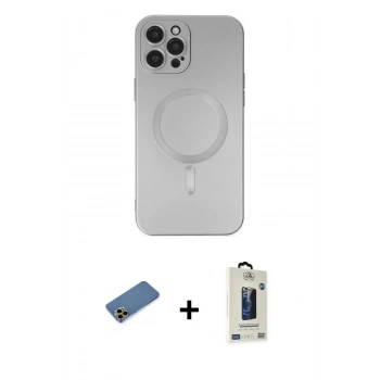 MARSİLYAN™- iPhone 12 Pro Max Kılıf Akış Minimal Özel Seri - Siyah Bilvis Hayalet Cam Ekran Koruyucu + Shine Kamera Lens Koruma Cam - GD
