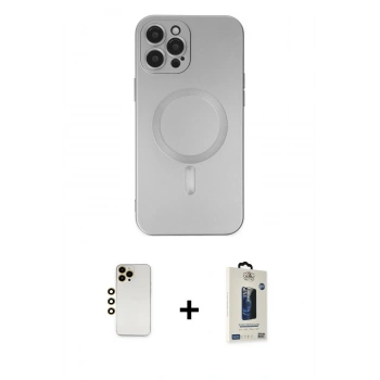 MARSİLYAN™- iPhone 12 Pro Max Kılıf Akış Minimal Özel Seri - Siyah Bilvis Hayalet Cam Ekran Koruyucu + Shine Kamera Lens - GD
