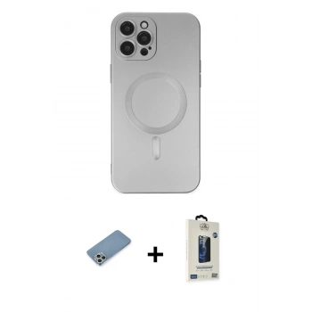 MARSİLYAN™- iPhone 12 Pro Max Kılıf Akış Minimal Özel Seri - Siyah Bilvis Hayalet Cam Ekran Koruyucu + Shine Kamera Lens Koruma Cam - GS