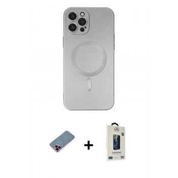 MARSİLYAN™- iPhone 12 Pro Max Kılıf Akış Minimal Özel Seri - Siyah Bilvis Hayalet Cam Ekran Koruyucu + Metal Kamera Lens Koruma Cam - KI