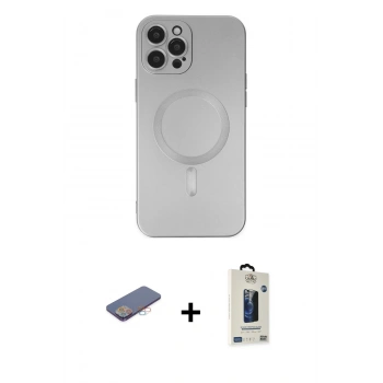 MARSİLYAN™- iPhone 12 Pro Max Kılıf Akış Minimal Özel Seri - Siyah Bilvis Hayalet Cam Ekran Koruyucu + Renkli Kamera Lens Koruma Cam - PE