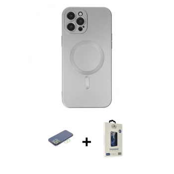 MARSİLYAN™- iPhone 12 Pro Max Kılıf Akış Minimal Özel Seri - Siyah Bilvis Hayalet Cam Ekran Koruyucu + Renkli Kamera Lens Koruma Cam - YL