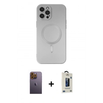 MARSİLYAN™- iPhone 12 Pro Max Kılıf Akış Minimal Özel Seri - Siyah Bilvis Hayalet Cam Ekran Koruyucu + Neon Fosforlu Kamera Lens - SI
