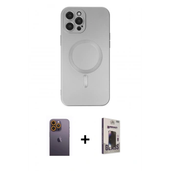 MARSİLYAN™- iPhone 12 Pro Max Kılıf Akış Minimal Özel Seri - Siyah Bilvis Hayalet Cam Ekran Koruyucu + Neon Fosforlu Kamera Lens - SI