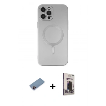 MARSİLYAN™- iPhone 12 Pro Max Kılıf Akış Minimal Özel Seri - Siyah Bilvis Hayalet Cam Ekran Koruyucu + Shine Kamera Lens Koruma Cam - PE