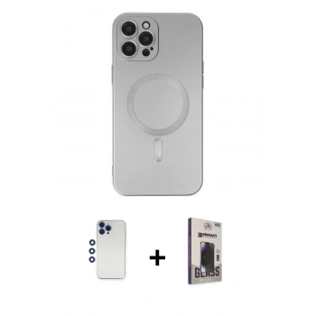 MARSİLYAN™- iPhone 12 Pro Max Kılıf Akış Minimal Özel Seri - Siyah Bilvis Hayalet Cam Ekran Koruyucu + Shine Kamera Lens - LT