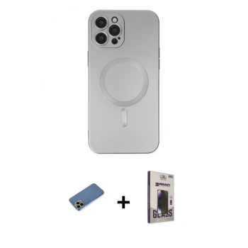 MARSİLYAN™- iPhone 12 Pro Max Kılıf Akış Minimal Özel Seri - Siyah Bilvis Hayalet Cam Ekran Koruyucu + Shine Kamera Lens Koruma Cam - GD
