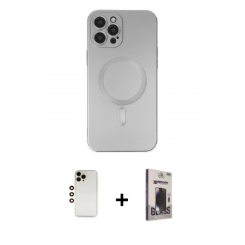 MARSİLYAN™- iPhone 12 Pro Max Kılıf Akış Minimal Özel Seri - Siyah Bilvis Hayalet Cam Ekran Koruyucu + Shine Kamera Lens - GD