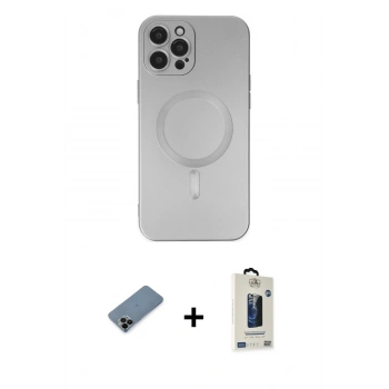 MARSİLYAN™- iPhone 12 Pro Max Kılıf Akış Minimal Özel Seri - Siyah Bilvis Hayalet Cam Ekran Koruyucu + Shine Kamera Lens Koruma Cam - SH
