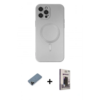MARSİLYAN™- iPhone 12 Pro Max Kılıf Akış Minimal Özel Seri - Siyah Bilvis Hayalet Cam Ekran Koruyucu + Shine Kamera Lens Koruma Cam - SH