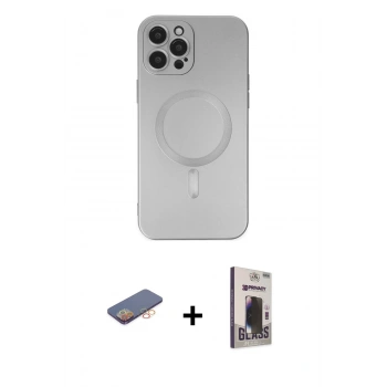 MARSİLYAN™- iPhone 12 Pro Max Kılıf Akış Minimal Özel Seri - Siyah Bilvis Hayalet Cam Ekran Koruyucu + Renkli Kamera Lens Koruma Cam - TU