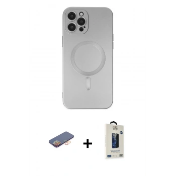 MARSİLYAN™- iPhone 12 Pro Max Kılıf Akış Minimal Özel Seri - Siyah Bilvis Hayalet Cam Ekran Koruyucu + Renkli Kamera Lens Koruma Cam - TU