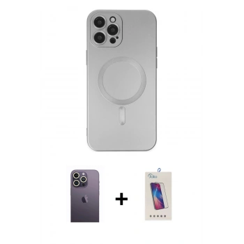 MARSİLYAN™- iPhone 12 Pro Max Kılıf Akış Minimal Özel Seri - Siyah Joko 5D Cam + Neon Fosforlu Kamera Lens - BZ