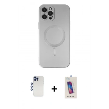MARSİLYAN™- iPhone 12 Pro Max Kılıf Akış Minimal Özel Seri - Siyah Joko 5D Cam + Shine Kamera Lens - LT