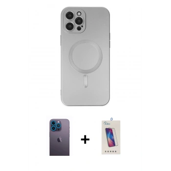 MARSİLYAN™- iPhone 12 Pro Max Kılıf Akış Minimal Özel Seri - Siyah Joko 5D Cam + Neon Fosforlu Kamera Lens - MI