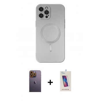 MARSİLYAN™- iPhone 12 Pro Max Kılıf Akış Minimal Özel Seri - Siyah Joko 5D Cam + Neon Fosforlu Kamera Lens - SI