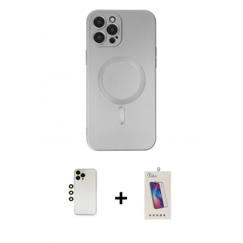 MARSİLYAN™- iPhone 12 Pro Max Kılıf Akış Minimal Özel Seri - Siyah Joko 5D Cam + Shine Kamera Lens - GD