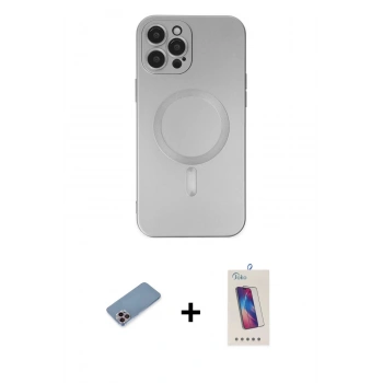 MARSİLYAN™- iPhone 12 Pro Max Kılıf Akış Minimal Özel Seri - Siyah Joko 5D Cam + Shine Kamera Lens Koruma Cam - PE