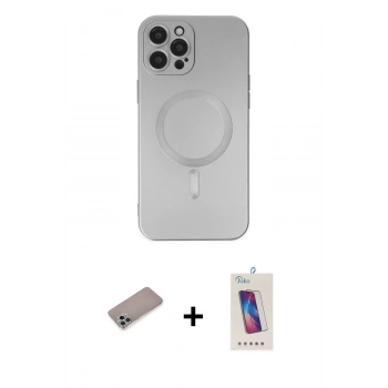 MARSİLYAN™- iPhone 12 Pro Max Kılıf Akış Minimal Özel Seri - Siyah Joko 5D Cam + Shine Kamera Lens Koruma Cam - SABE