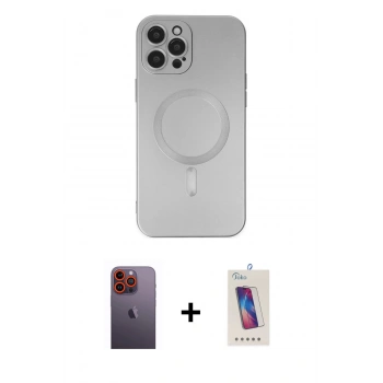 MARSİLYAN™- iPhone 12 Pro Max Kılıf Akış Minimal Özel Seri - Siyah Joko 5D Cam + Neon Fosforlu Kamera Lens - TU