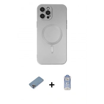 MARSİLYAN™- iPhone 12 Pro Max Kılıf Akış Minimal Özel Seri - Siyah Joko Magic 5D Cam + Shine Kamera Lens Koruma Cam - GI
