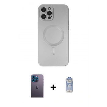MARSİLYAN™- iPhone 12 Pro Max Kılıf Akış Minimal Özel Seri - Siyah Joko Magic 5D Cam + Neon Fosforlu Kamera Lens - MI