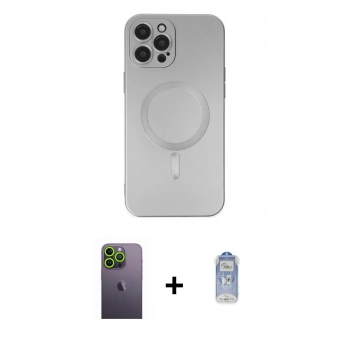 MARSİLYAN™- iPhone 12 Pro Max Kılıf Akış Minimal Özel Seri - Siyah Joko Magic 5D Cam + Neon Fosforlu Kamera Lens - YL