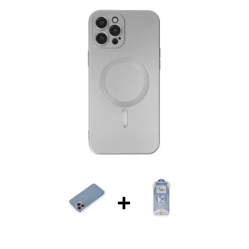 MARSİLYAN™- iPhone 12 Pro Max Kılıf Akış Minimal Özel Seri - Siyah Joko Magic 5D Cam + Shine Kamera Lens Koruma Cam - PE
