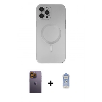 MARSİLYAN™- iPhone 12 Pro Max Kılıf Akış Minimal Özel Seri - Siyah Joko Magic 5D Cam + Neon Fosforlu Kamera Lens - SI