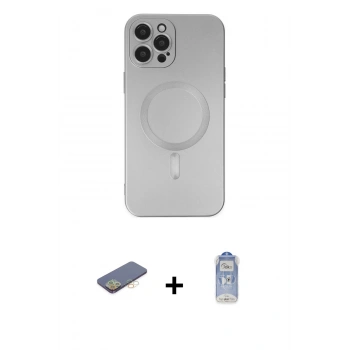 MARSİLYAN™- iPhone 12 Pro Max Kılıf Akış Minimal Özel Seri - Siyah Joko Magic 5D Cam + Renkli Kamera Lens Koruma Cam - SI