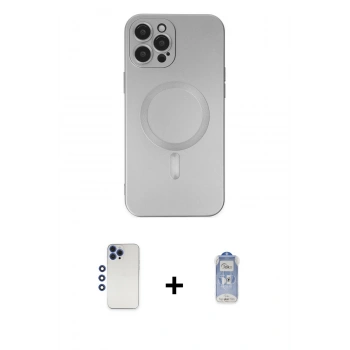 MARSİLYAN™- iPhone 12 Pro Max Kılıf Akış Minimal Özel Seri - Siyah Joko Magic 5D Cam + Shine Kamera Lens - LT