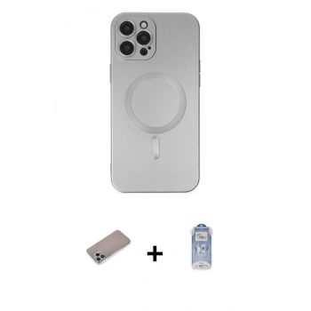 MARSİLYAN™- iPhone 12 Pro Max Kılıf Akış Minimal Özel Seri - Siyah Joko Magic 5D Cam + Shine Kamera Lens Koruma Cam - SABE