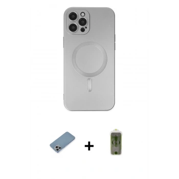 MARSİLYAN™- iPhone 12 Pro Max Kılıf Akış Minimal Özel Seri - Siyah Joko Magic 5D Hayalet Cam + Shine Kamera Lens Koruma Cam - GI