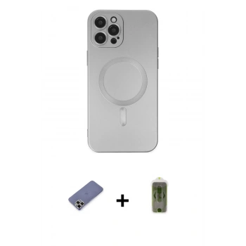 MARSİLYAN™- iPhone 12 Pro Max Kılıf Akış Minimal Özel Seri - Siyah Joko Magic 5D Hayalet Cam + Metal Kamera Lens Koruma Cam - GD