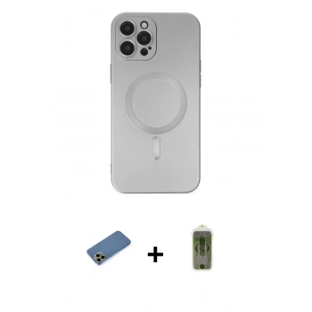 MARSİLYAN™- iPhone 12 Pro Max Kılıf Akış Minimal Özel Seri - Siyah Joko Magic 5D Hayalet Cam + Shine Kamera Lens Koruma Cam - GD