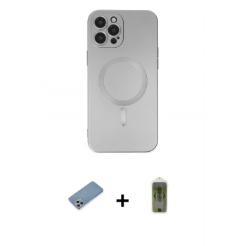 MARSİLYAN™- iPhone 12 Pro Max Kılıf Akış Minimal Özel Seri - Siyah Joko Magic 5D Hayalet Cam + Shine Kamera Lens Koruma Cam - GS