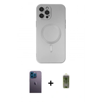 MARSİLYAN™- iPhone 12 Pro Max Kılıf Akış Minimal Özel Seri - Siyah Joko Magic 5D Hayalet Cam + Neon Fosforlu Kamera Lens - MI
