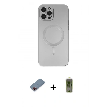 MARSİLYAN™- iPhone 12 Pro Max Kılıf Akış Minimal Özel Seri - Siyah Joko Magic 5D Hayalet Cam + Metal Kamera Lens Koruma Cam - KI