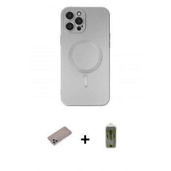 MARSİLYAN™- iPhone 12 Pro Max Kılıf Akış Minimal Özel Seri - Siyah Joko Magic 5D Hayalet Cam + Shine Kamera Lens Koruma Cam - SABE