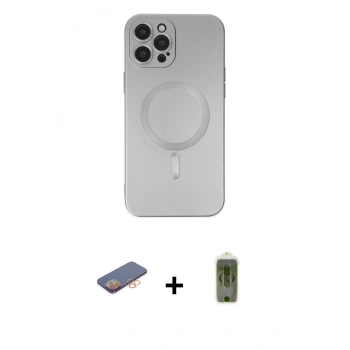 MARSİLYAN™- iPhone 12 Pro Max Kılıf Akış Minimal Özel Seri - Siyah Joko Magic 5D Hayalet Cam + Renkli Kamera Lens Koruma Cam - TU
