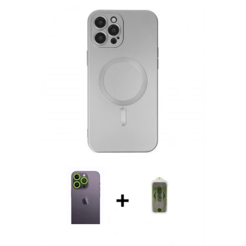 MARSİLYAN™- iPhone 12 Pro Max Kılıf Akış Minimal Özel Seri - Siyah Joko Magic 5D Hayalet Cam + Neon Fosforlu Kamera Lens - YL