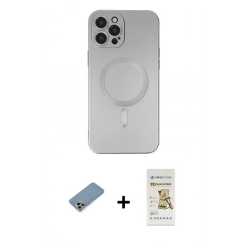 MARSİLYAN™- iPhone 12 Pro Max Kılıf Akış Minimal Özel Seri - Siyah Mat Seramik Nano Ekran Koruyucu + Shine Kamera Lens Koruma Cam - GI
