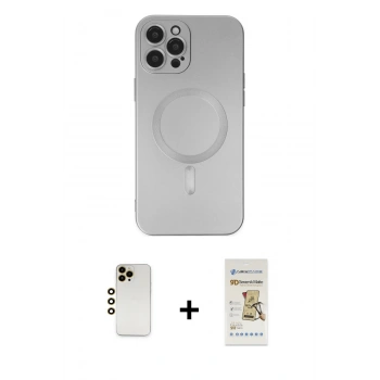 MARSİLYAN™- iPhone 12 Pro Max Kılıf Akış Minimal Özel Seri - Siyah Mat Seramik Nano Ekran Koruyucu + Shine Kamera Lens - GD